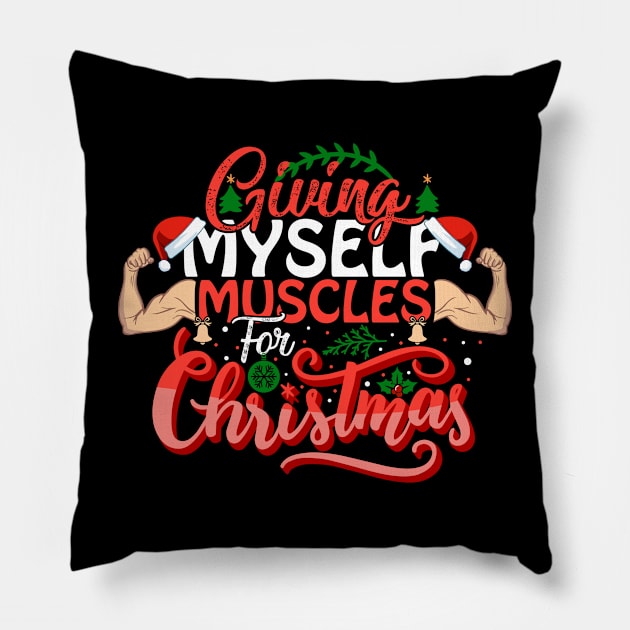 Muscles For Christmas Bodybuilder Pillow by V-Edgy