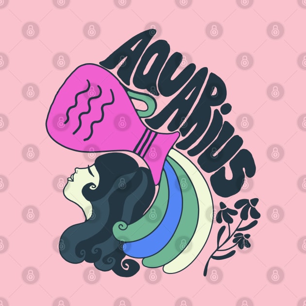 Retro 60s Aquarius Astrological Design by haleyum