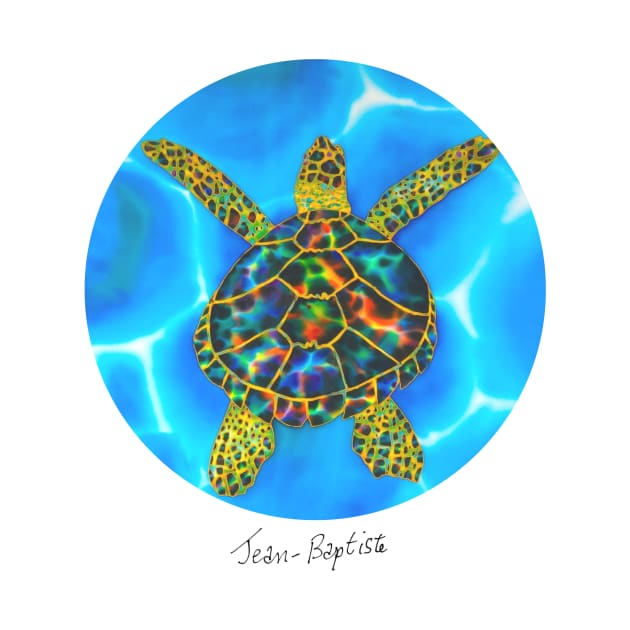 Caribbean unveiled on silk | Black Opal Sea Turtle by Jean-Baptiste Silk Art