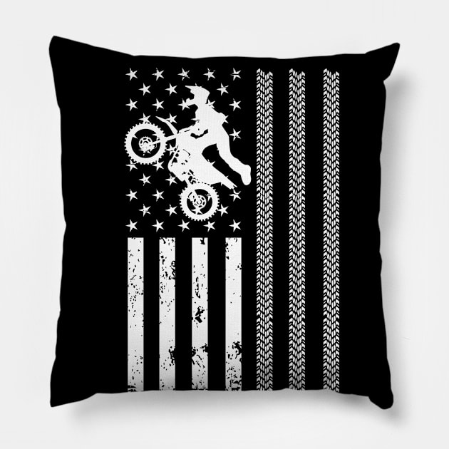 Motocross American Flag - US Sports Pillow by Pannolinno