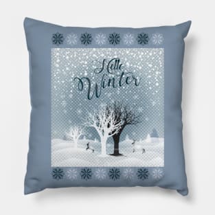 Winter Holiday Fairy Tale Snowy Forest and Reindeer Pillow