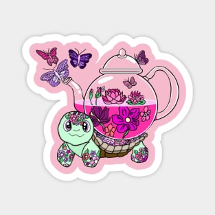 Spill the Tea Turtle (pink) Magnet