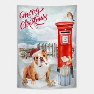 English Bulldog Merry Christmas Santa Dog Tapestry