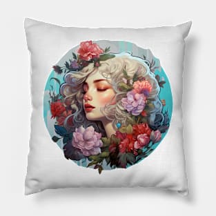 Beautiful girl surrounded by flowers Pillow