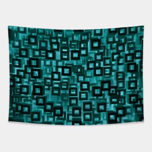 Black Squares Turquoise Haze Tapestry