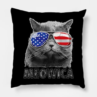 Cat 4H Of July Meowica Merica   USA American Flag Pillow