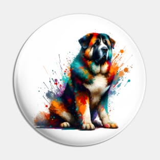 Abstract Colorful Splash Central Asian Shepherd Dog Art Pin