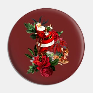 Funny Santa Claus with cute fawn Pin