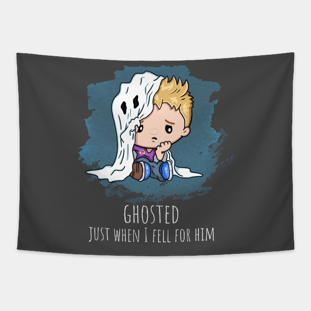 Ghosted Just When I Fell For Him Cute LGBTQ Gay Boy Ghost Saying Tapestry by egcreations