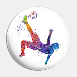 Boy Soccer Player Bicycle Kick Watercolor Pin