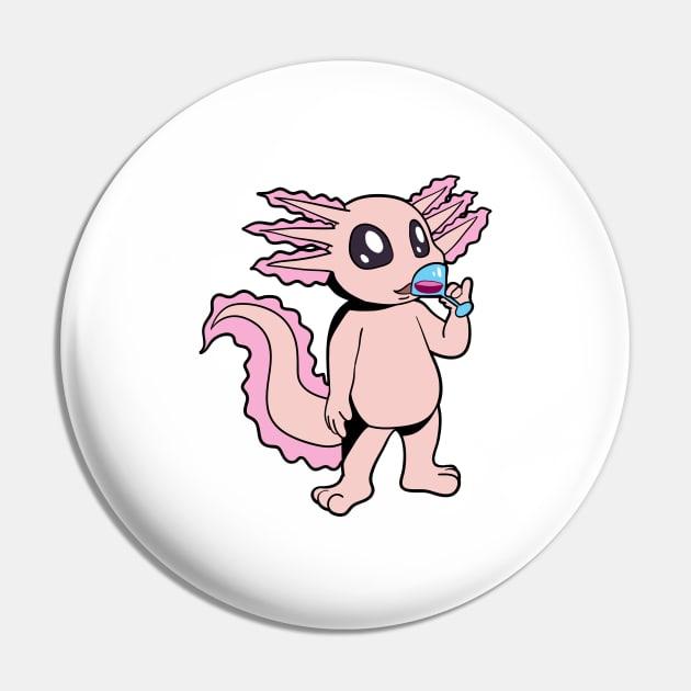 Comic axolotl enjoys a glass of wine - wine drinker Pin by Modern Medieval Design