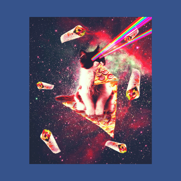 Disover Space Cat Eating Pizza - Rainbow Laser Eyes, Burrito - Cat - T-Shirt