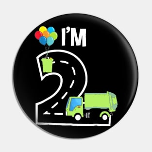 I_m Two 2 Year Old Birthday Boy Garbage Truck Toddler Pin