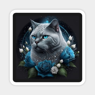 British Shorthair With Flowers Magnet