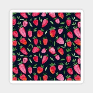 Watercolor strawberries pattern - dark blue pattern Magnet