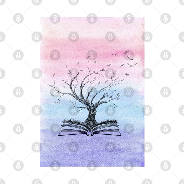 Mystical Tree Growing from an Opened Book by Wolshebnaja