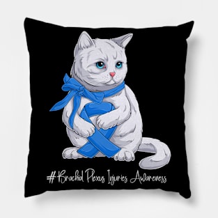 Cute Cat Brachial Plexus Injuries Awareness Month Blue Ribbon Survivor Survivor Gift Idea Pillow