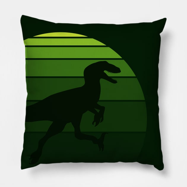 Raptor Retro 80's Design Green The Isle Pillow by FalconArt