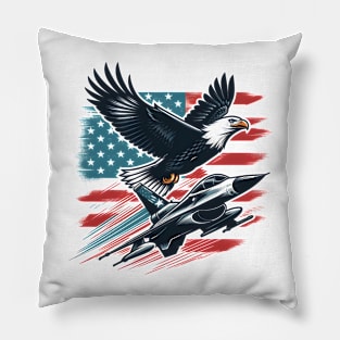 Red White Blue American Flag Jet Fighter Eagle Patriotic Pillow