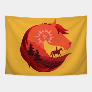 Horse Head Trail Riding Silhouette • Red Tapestry