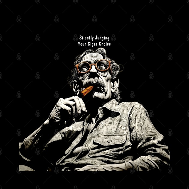 Cigar Smoker: Silently Judging Your Cigar Choice on a dark (knocked out) background by Puff Sumo