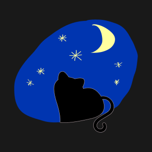 The kitten Staring at Sky Stars Moon T-Shirt