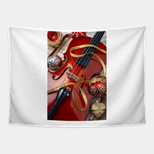 Beautiful Violin And Wonderful Christmas Ornaments Tapestry