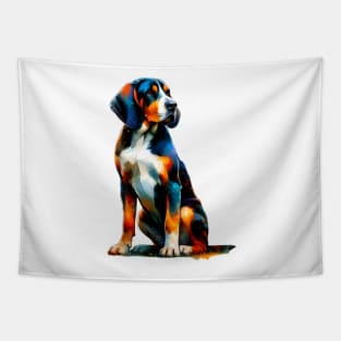 Vibrant Bavarian Mountain Scent Hound in Splash Art Tapestry