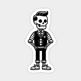 Minimalist Preppy Skeleton - Black and White Cartoon Magnet