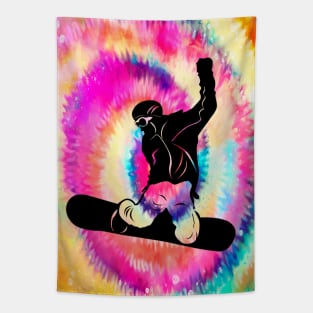 Tie dye snowboarder Tapestry