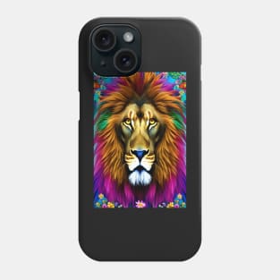 Colorful Lion with flowers surrealist impressionist style Chambala paradise Phone Case