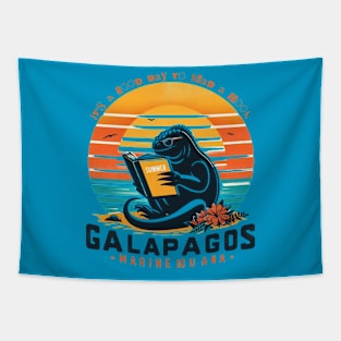 It's a good day to read a book. Marine iguana of galapagos  islands Tapestry