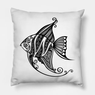 Black and White Print of Exotic Fish Pillow