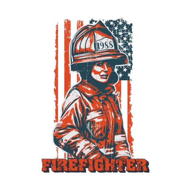 Firefighter woman US flag by HomeCoquette