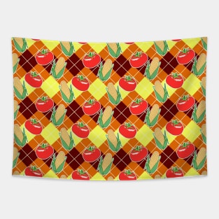 Corn and Tomato Argyle Pattern Tapestry