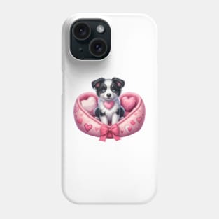 Valentine Border Collie Dog in Bed Phone Case