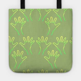 Cave Hands Anew Yellow-Green on Soft Sage Tote