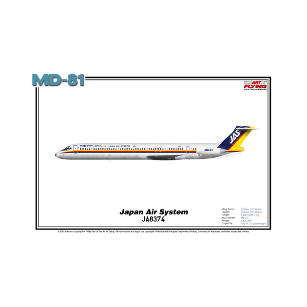 McDonnell Douglas MD-81 - Japan Air System (Art Print) by TheArtofFlying