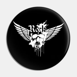 rock skull with wings black and white design Pin