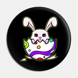 Kawaii Easter Bunny inside a cracked painted Easter Egg Pin