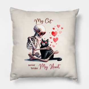 My Cat Never Broke My Heart Skeleton Valentines Day Pillow