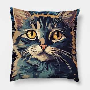 Cute Black Cat Painting in a Van Gogh Starry Night Art Style Pillow