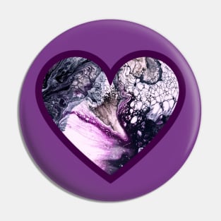 Purple/Grey Paint Pour Heart Pin