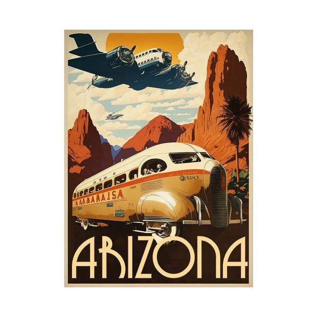 Arizona Saguaro Desert Vintage Travel Art Poster by OldTravelArt