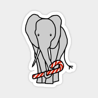 Christmas Elephant holding Candy Cane Magnet