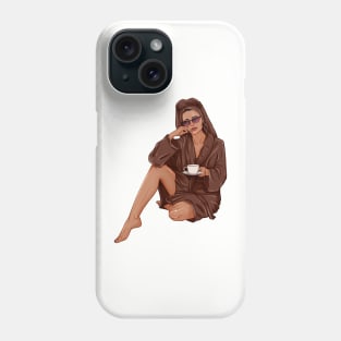 Girl in brown spa robe fashion art Phone Case