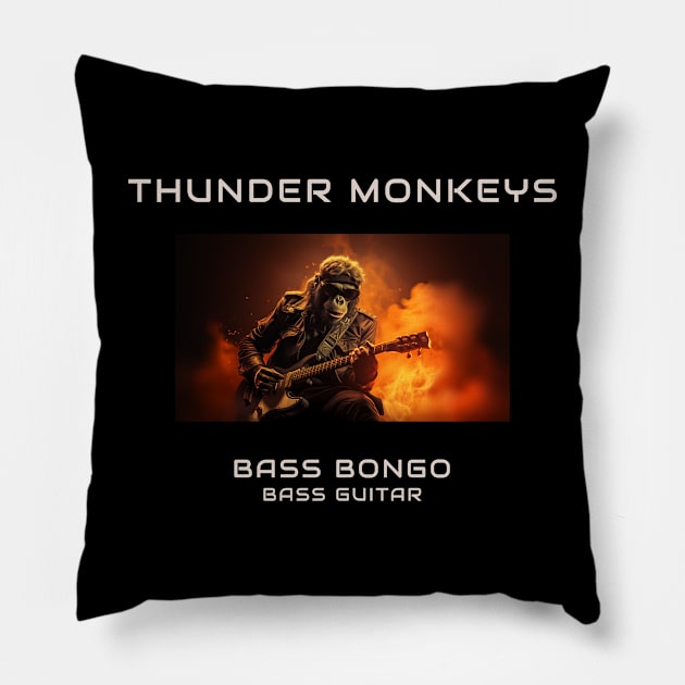 Bass Bongo - Bass Guitarist of the Thunder Monkeys Pillow by Thunder Monkeys