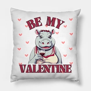 Be My Valentine Cute Hippo Lady Pillow