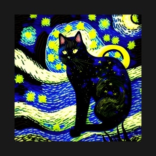 Black Cat Starry Night T-Shirt