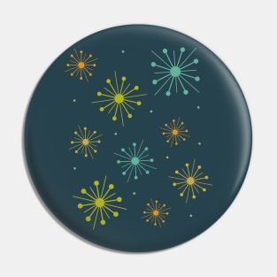 Retro Fireworks Starburst Mid Century Dark Blue Pin